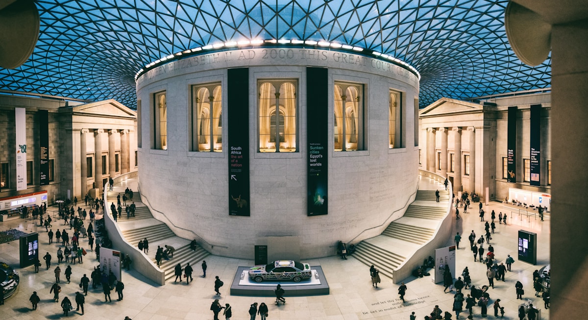 Bright interior of the Queen Elizabeth II Great Court at the British Museum in London